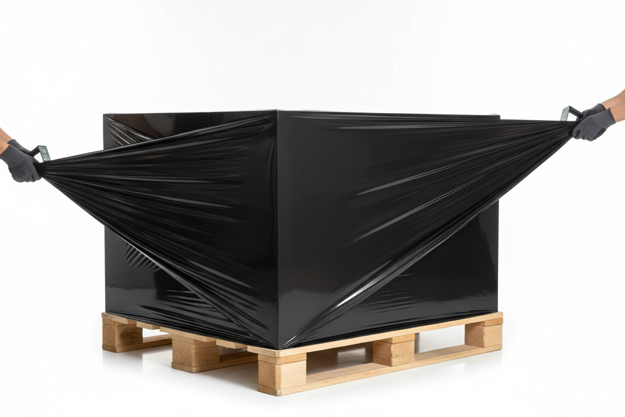 Rollo de film estirable manual negro 50cm de ancho 1,6kg 23 micras para paletizar y fijar cargas