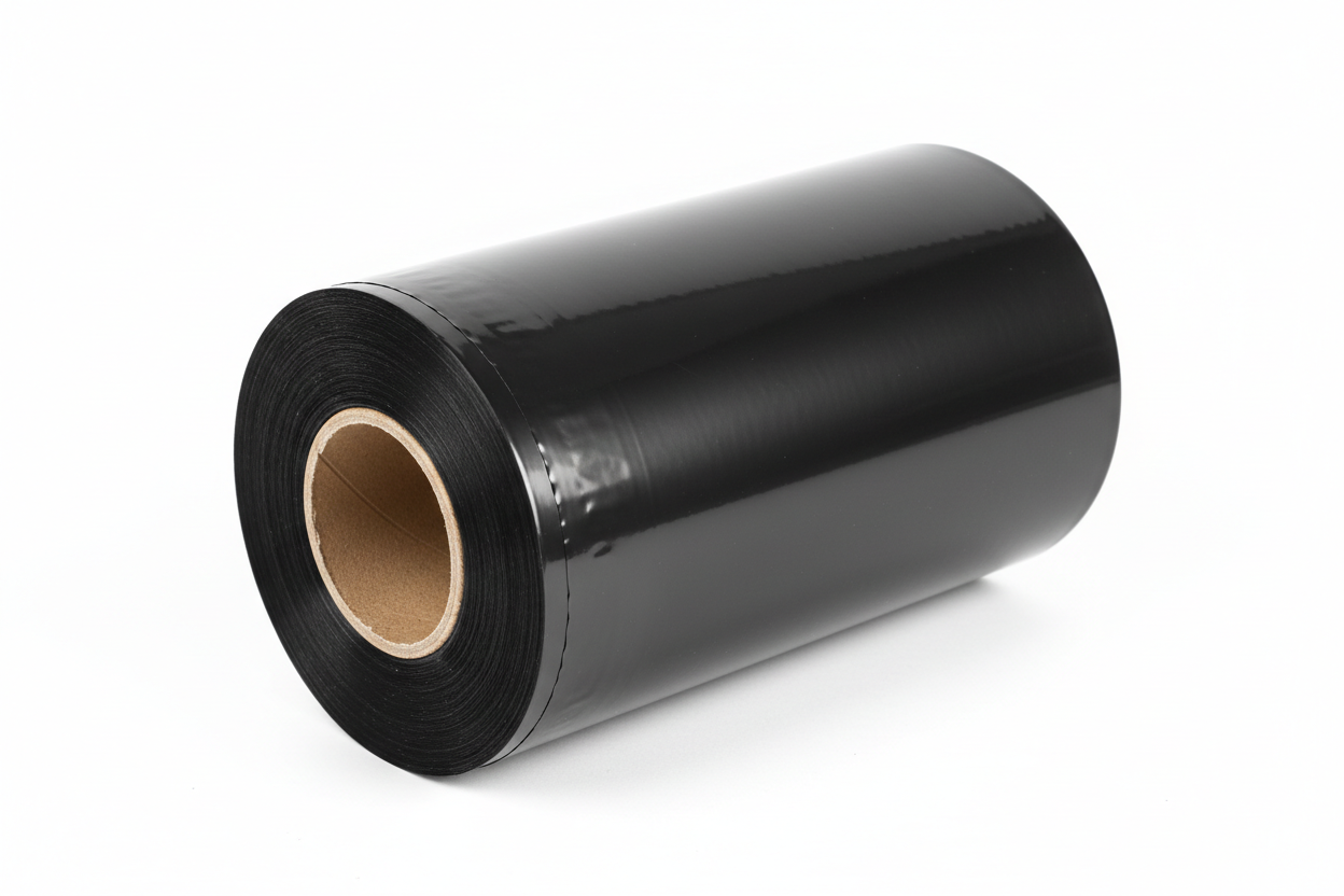 Minifilm estirable negro 12,5cm de ancho 23 micras para envolver y agrupar