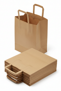 Bolsa de papel kraft marrón con asas planas 26x29 cm fuelle 17 cm para packaging de comercio