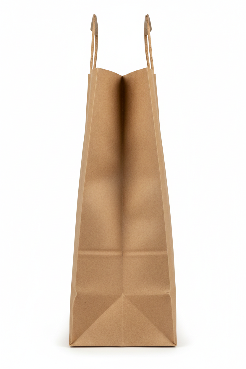 Bolsa de papel kraft marrón con asas planas 22x31,5 cm fuelle 12 cm para tienda y take away