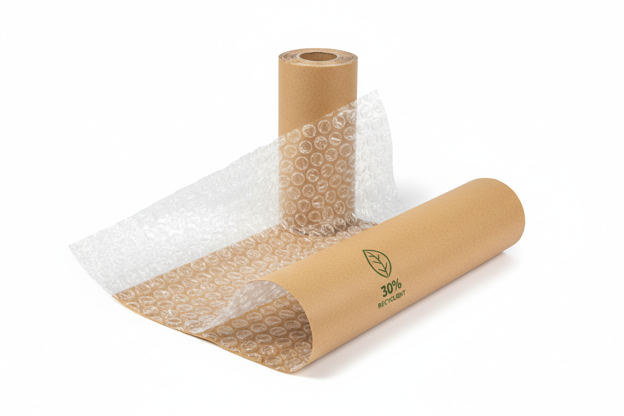 Rollo de plástico burbuja Aircap® Ø10 mm 30% reciclado + kraft reciclado 44 g marrón 160 cm de ancho x 175 m de largo