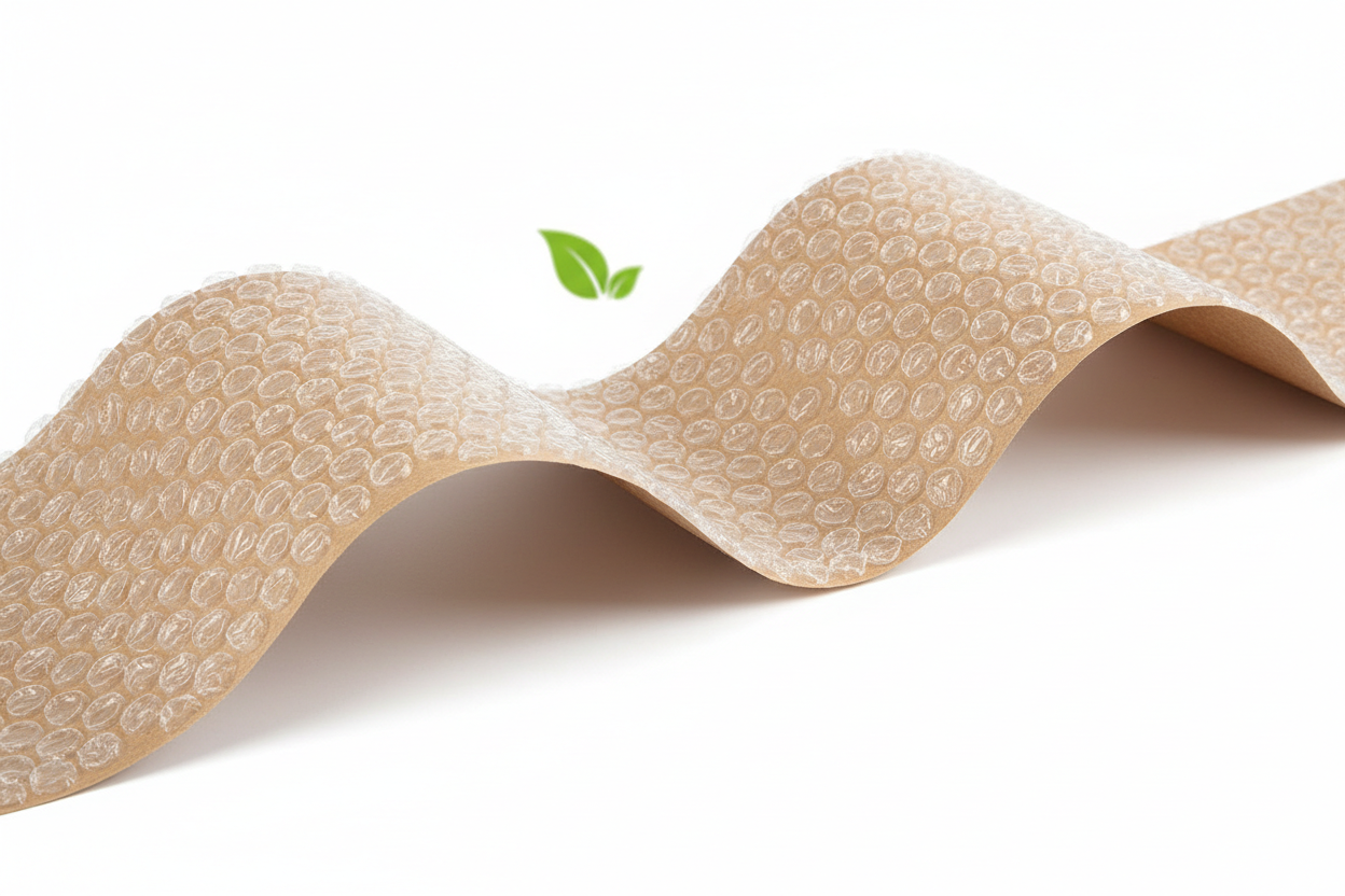 Rollo de plástico burbuja Aircap® Ø10 mm 30% reciclado + kraft reciclado 44 g marrón 160 cm de ancho x 17,5 m de largo