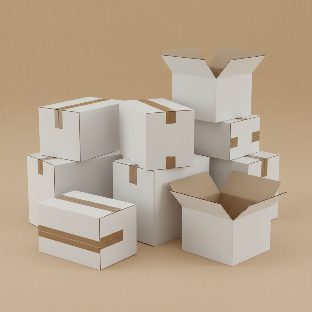Caja americana de cartón doble blanco 36x28x20 cm para envíos y embalaje