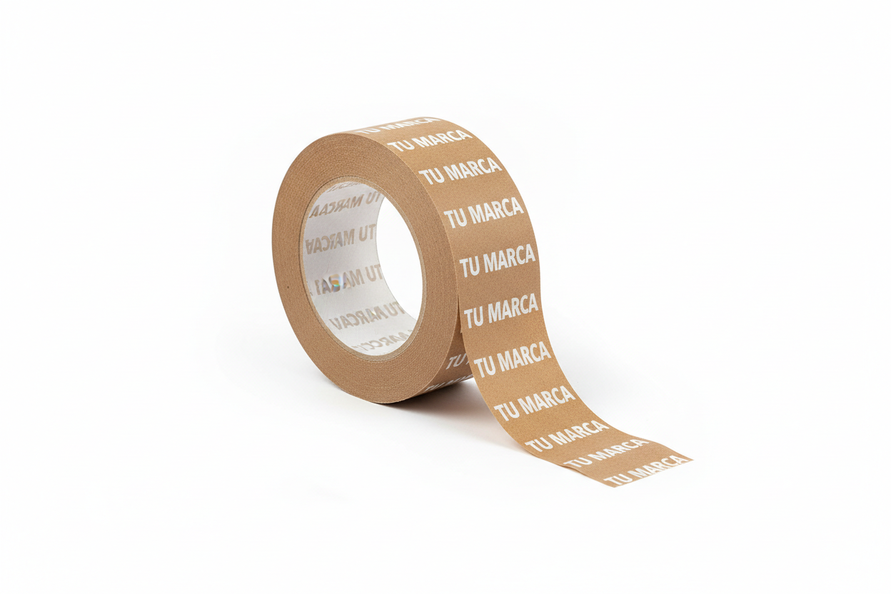 Rollo de cinta adhesiva de papel kraft impresa marrón 50mm x 48m 1 tinta