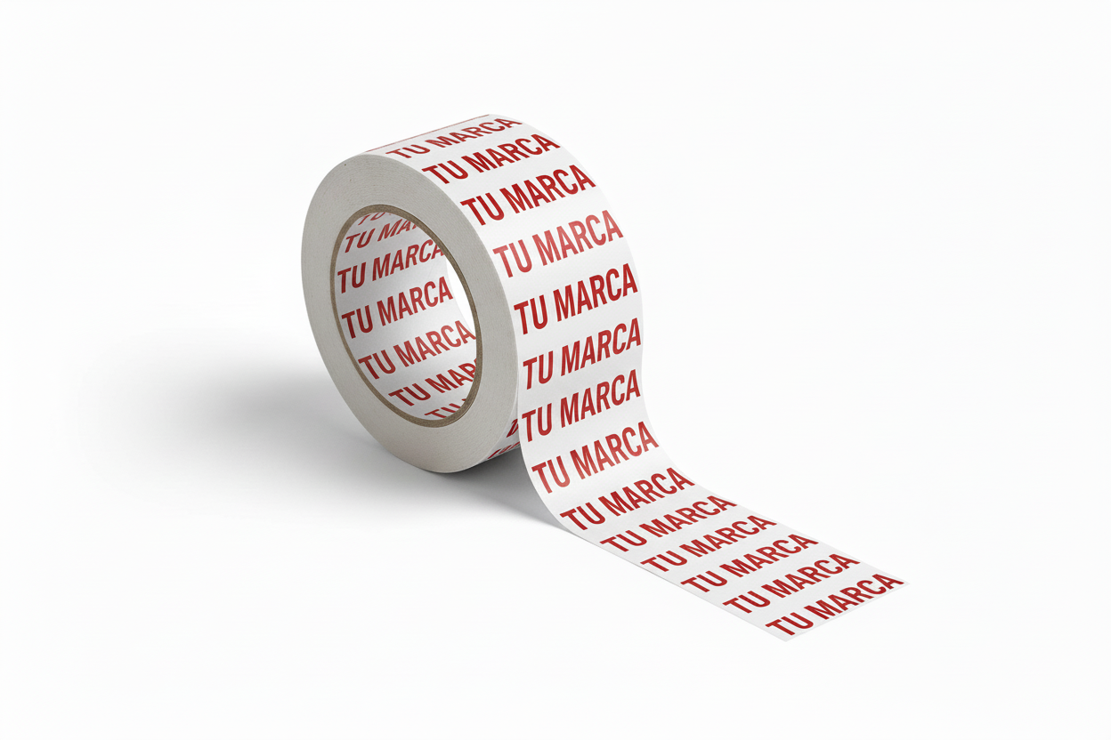 Rollo de cinta adhesiva impresa de polipropileno con adhesivo acrílico bajo ruido 48mm x 63m 1 tinta base blanca