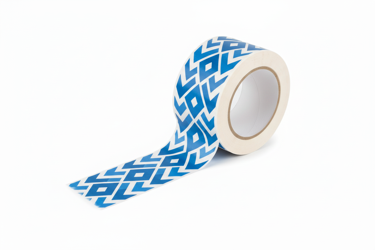 Rollo de cinta adhesiva impresa de polipropileno con adhesivo base solvente 72mm x 125m 1 tinta base blanca