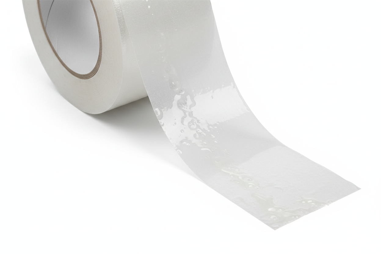 Rollo de precinto PVC con adhesivo base solvente 28 micras para cierre de cajas